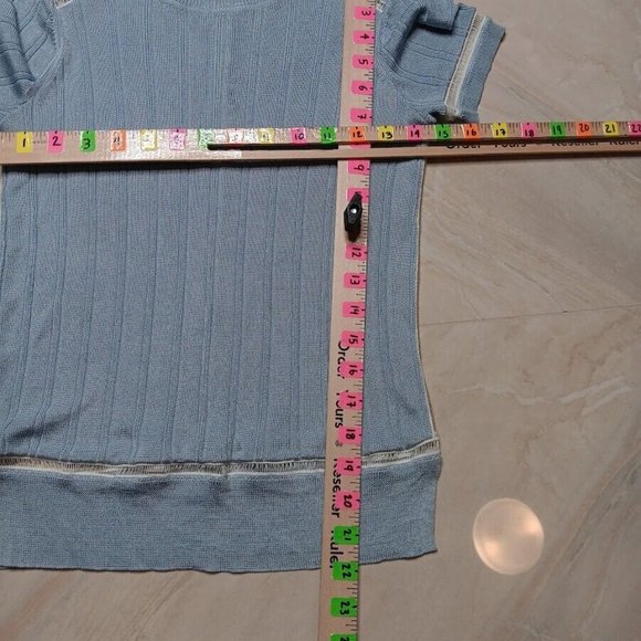 Rag & Bone Women's XS Top Light Blue Ribbed Striped crew Neck Woven Tee XS - Picture 2 of 4